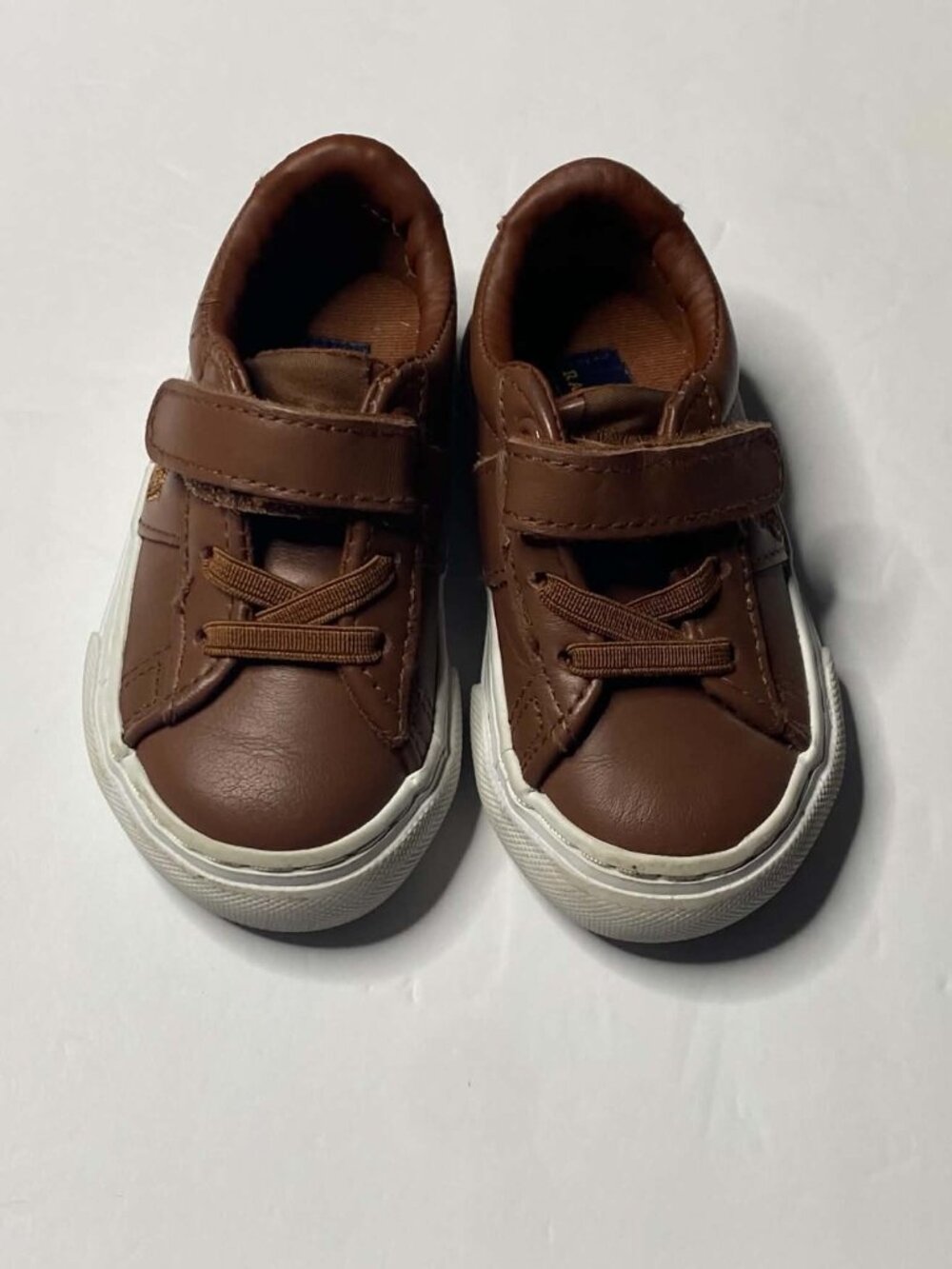 Polo Ralph Lauren Sayer Leather Sneakers Boys Toddler 4 Brown Hook Loop Strap